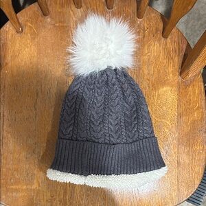 Layer 8 Kids Cable Knit Pom Beanie in Gray with White Pom